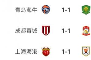 山东制造！山东3队各自1-1战平积分榜2-4名，本轮后申花2分领跑