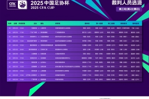 足协杯裁判：麦麦提江执法石家庄功夫vs国安 熊星执法无锡vs申花